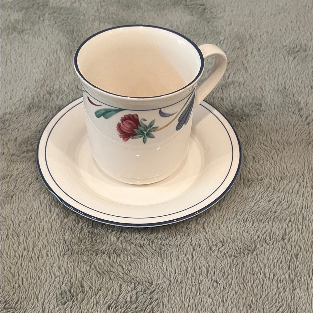 Lenox Chinastone Poppies on Blue Porcelain Floral Mug and Saucer